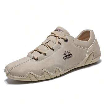 Men's Handmade Solid Color Hat Design Fashion Walking Shoes, Low-Top Lace-Up Casual Athletic Shoes, Non-Slip Flat Shoes