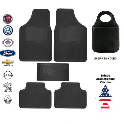 Kit Tapete Automotivo 5 Peças + Lixeira em Couro Reforçada + Aromatizante Pequeno