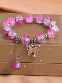 1pc Fashionable Sweet Butterfly & Beaded Bracelet, Perfect Gift For Friends Or Besties
