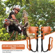 Baumklettern Ausrüstung, Baumkletter Werkzeug Steigeisen, Höhenverstellbare und mit Rindslederriemen, Baumsteigeisen Klettern Bäume Artefakt, Rutschfestes Climbing Spike Set für Waldcamping, Obsternte - Orange - Übersicht 4