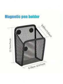 Magnetic Mesh Pen Holder 1 Basket, Powerful Magnet For Whiteboard, Refrigerator And Locker, Metal Iron Mesh Pen Holder Square Minimalist Clutter Storage Iron Magnetic Pen Holder For Office Literature And Creativity - Black - View 6