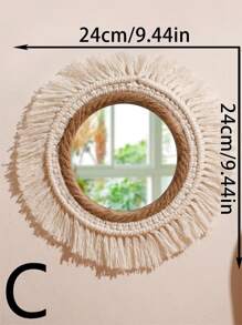 1 pièce Miroir mural boho tissé à la main, miroir mural suspendu en macramé, décoration murale, décoration murale boho, conception d'artisans, décoration murale de qualité premium, miroir acrylique boho pour la décoration de la chambre, du salon, de la nurserie, de la maison