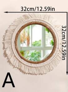 1 pièce Miroir mural boho tissé à la main, miroir mural suspendu en macramé, décoration murale, décoration murale boho, conception d'artisans, décoration murale de qualité premium, miroir acrylique boho pour la décoration de la chambre, du salon, de la nurserie, de la maison