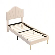 Cama tapizada de terciopelo, cama doble, cama tipo concha con patas de hierro dorado, cabecero regulable en altura, somier de láminas de madera, 90*200 cm/140*200 cm, colchón no incluido