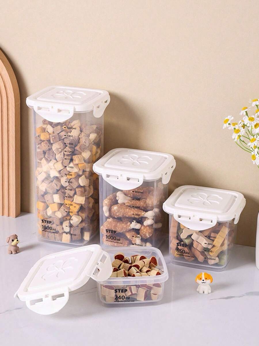 1pc  Plastic Pet Food Container, Transparent, Square, Vacuum Sealed, Multiple Sizes For Dog And Cat Food Storage - Multicolor - View 1