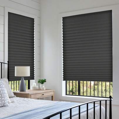 1pc Solid Color No Tools Pleated Fabric Shades With Two Clips Light Filtering Paper Pleated Blinds With Adhesive No Drilling Self Adhesive Blinds Easy To Cut And Install,  Easy Pleated Curtain For Bedroom Living Room Office Bathroom