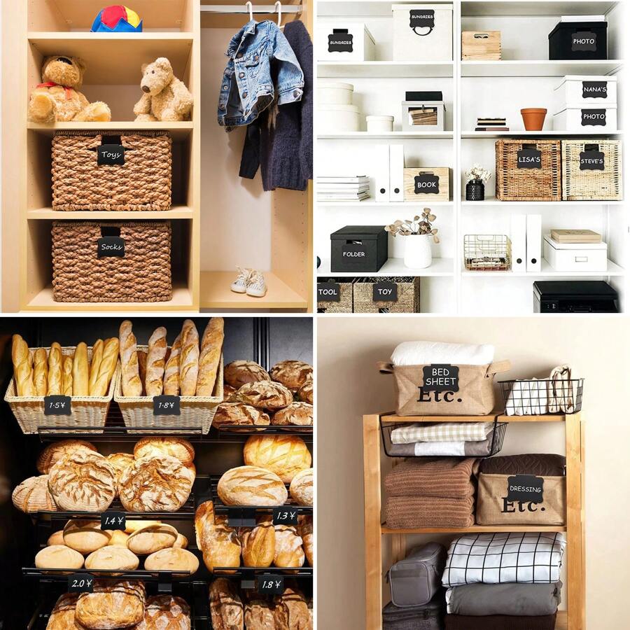 65 Pcs PVC Basket Bin Labels Clip On Set With 24 Pcs Kitchen Clip Label