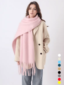 1pc Multi-Colored Women's Solid Plush White Scarf, Thickened Imitation Cashmere, Winter, With Tassels, Soft, Elegant, Fluffy, Slouchy, Romantic, Perfect Gift For Girlfriend Accessories Women