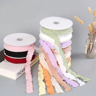 1 Roll Decorative Satin Ribbon, 4cm Width X 9m Length, Suitable For Clothing, Gifts, Cakes, Bouquets, Packaging, DIY, With Ruched, Flower, Wave Edging