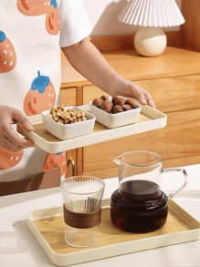 1入組長方形托盤，創意竹紋茶具、塑料水果、咖啡上菜托盤，日式家居用品 - 白色 - 查看 3