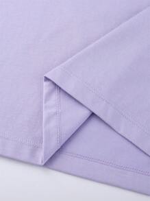 Annil Camiseta de manga corta de punto con cuello redondo, estampado de letras y contraste, nueva de verano, informal, con estampado de flores, versátil y dulce, para ropa de niños