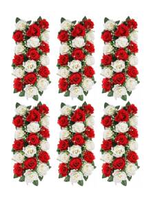 2Pcs Wedding Dining Table Flower Centerpiece Arch Silk Rose Floral Arrangement Table Runner Decorations Royal Blue&White Artificial Rose Floral For Room Kitchen Reception Table Decor Party Birthday,Valentine'S Day,Mother'S Day Gift - 紅白色 - 查看 1