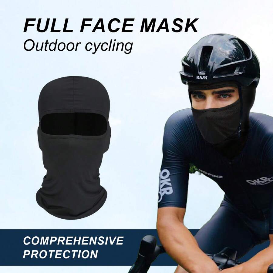 1 件装骑行帽全脸滑雪面罩，纯色透气户外骑行全脸面罩，防风摩托车头罩滑雪面罩 - 黑色 - 查看 1