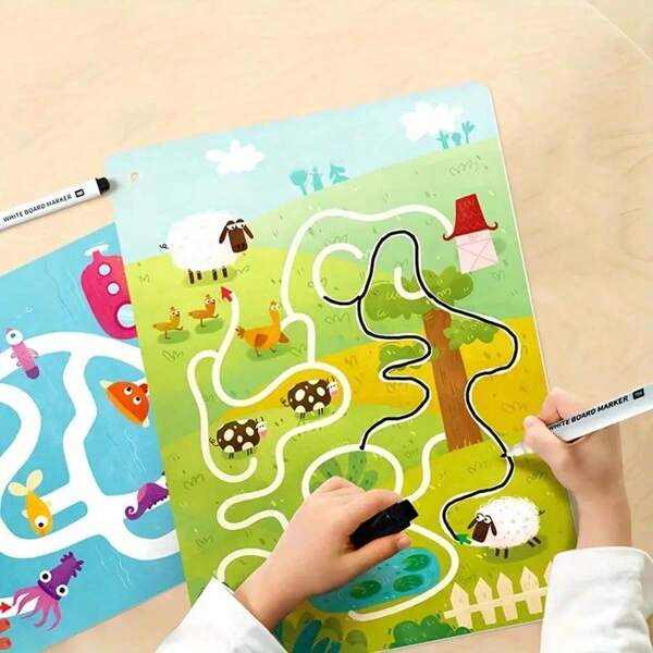 1set, 192 Mode Children's Maze Training Book Whole Brain Thinking Intelligence Development Training, Mind Maze Training Card Can Be Repeated To Write Children's Attention Puzzle Toys, Family Parent-Child Interactive Game Toys, The Best Birthday Holiday Party Gifts