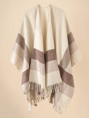 1pc Women's Plaid Warm Shawl Coat, Suitable For Daily Use Accessories Women