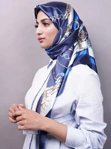 90cm女士印花人造絲圍巾，方形緞子披肩，遮陽，頭巾斗篷，頭髮圍巾，頭帶，給你打扮造型的理想之選