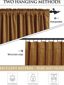 1pc Multi-Color Velvet Curtain, Modern And Minimalist Style, Suitable For Living Room And Bedroom, Rod Pocket Design - Chocolate Brown - View 4