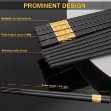 5 Pairs Reusable Chopsticks Dishwasher Safe, 9.5 Inch Fiberglass Chopsticks Set, Japanese Chinese Korean Chopsticks For Food, Non-Slip, Easy To Use (Black Chopsticks), Kitchen, Christmas Gift