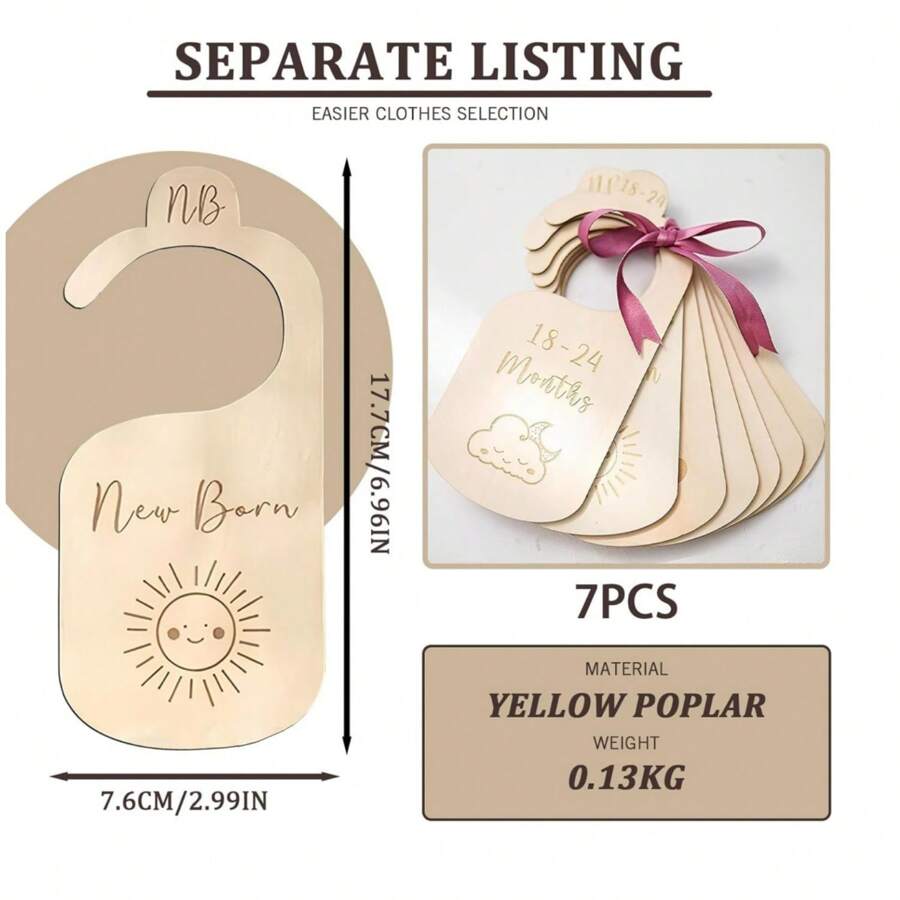 7 Pcs Wood Nursery Wardrobe Dividers By Size, Age Hanger Divider