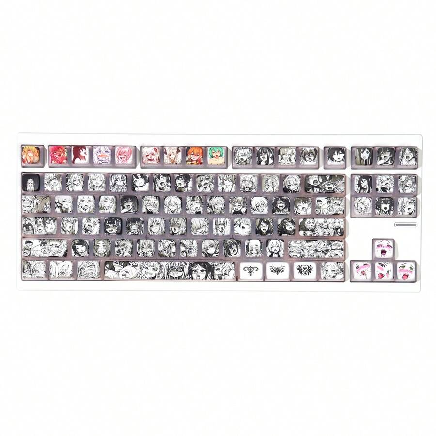 ASA Height Double-Skin Pudding Keycaps 108-Key Gaming Mechanical Keyboard Keycaps, PBT Material, Anime Pink Translucent Covers Compatible With 61/87/104/108-Key Mechanical Keyboards - Black and White - View 1