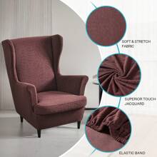 Funda para sillón orejero de 2 piezas, funda protectora para sillón orejero de jacquard - Café integral - Ver 5