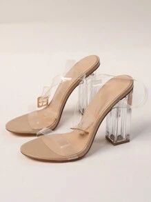 Sexy And Fashionable Ladies' New Summer Transparent Crystal High Heels Peep Toe Ankle Strap Sandals, Chunky Clear Heel
