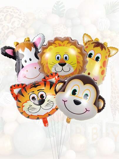 5pcs/Set, Forest Animal Head Balloons, Tigers, Lions, Zebras, Cows, Monkeys, Giraffes - Mini Aluminum Foil Balloons For Party Decorations, Gifts, And Photos - Perfect For Birthdays And Holidays, Back To School Valentine Day