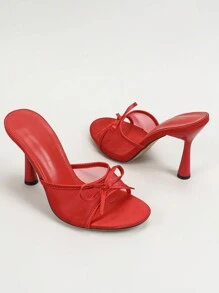 Nuevos zapatos de mujer para Primavera/Verano 2025, sandalias de dama, zapatillas traseras sin talón estilo francés, tacones altos decorados con lazo y malla transpirable, adecuados para Navidad, vuelta al colegio, trabajo, commute, fiesta, boda