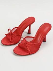 Nuevos zapatos de mujer para Primavera/Verano 2025, sandalias de dama, zapatillas traseras sin talón estilo francés, tacones altos decorados con lazo y malla transpirable, adecuados para Navidad, vuelta al colegio, trabajo, commute, fiesta, boda