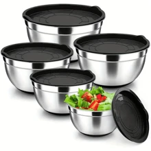 Stainless Steel Mixing Bowl Set - Nested, Airtight Lids, Heavy-Duty, And Dishwasher Friendly - Great For Baking, Serving, And Kitchen Organization - Premium Kitchen Accessory For Home Cooking Enthusiasts - Multicolor - View 1