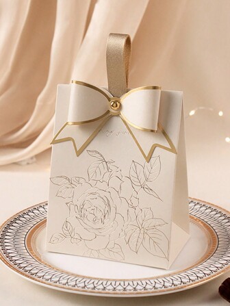 10 st presentaskar med rosetttextur och handtag, kreativa bröllopsaskar, lyxiga små presentaskar för högtider