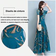 Vestido Largo Manga Corta Para Estampado De Moda - Negro - Ver 4