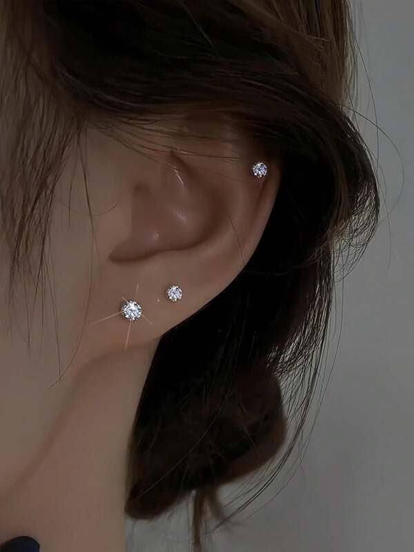 1pair Simple And Stylish Super Flash Micro Diamond Clear Stone Stud Earrings, Suitable For Women For Daily Wear, Parties And Festivals