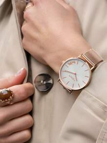 Coach PERRY Collection Classic Milanese Braided Chain Sunburst Dial Small Gold Watch
