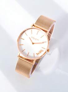 Coach PERRY Collection Classic Milanese Braided Chain Sunburst Dial Small Gold Watch