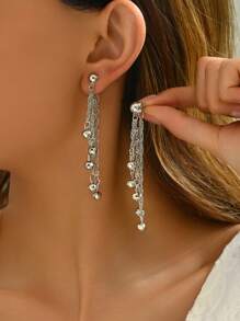 1 对 18K 镀金时尚欧美简约个性耳环，几何镂空女士日常佩戴流苏耳环 - D - 查看 16