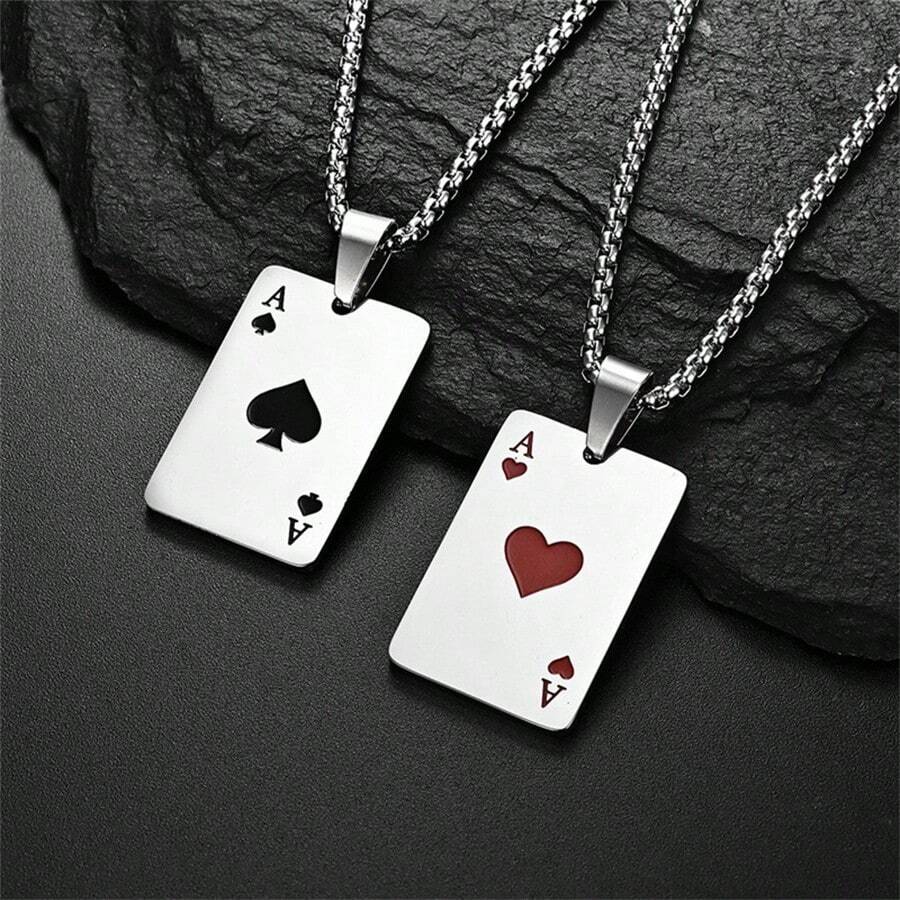 1pc Lucky Heart Shaped Necklace Pendant With Spades And Hearts Design, Hip-Hop Jewelry Necklace Fathers Day Gift School Jewelry Men Y2k Accessories Goth Men's Chains Jeans Accessories Gothic Jewellery Back To School Street Halloween Accessories Punk