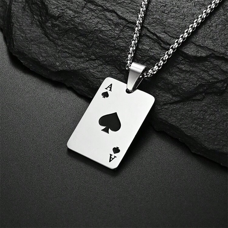 1pc Lucky Heart Spade Heart-Shaped Necklace Pendant Personalized Playing Card Pendant Hip Hop Jewelry Necklace Teachers Day Streetwear Accessories Jeans Accessories - Ace Of Hearts - View 3