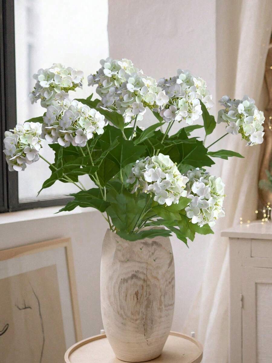 15 Heads Of 5 Stems 26.37in Artificial Hydrangea Silk Flowers Heads Full Hydrangea Flowers Artificial With Stems For Wedding Home Party Shop Baby Shower Decor, Valentine'S Day Mother'S Day Gift - 白色 - 查看 1