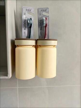 1入組牙刷架配杯套裝，不需鑽孔，浴室收納架，可掛牆式