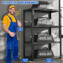 Garage Shelves, Heavy Storage Shelves, Indoor Floor Shelving, 4-Layer Adjustable Metal Shelving Unit, Heavy Carbon Steel Metal Shelves, Sturdy Practical Shelves, Industrial Basement Storage Shelves, Suitable For Commercial Homes,32"Wx15.7"Dx 63"H/80*40*160cm - Black - View 2