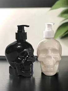 1/2件 350ml 骷髏設計皂液器－可補充 PET 塑膠壓泵瓶，適用於洗手液、洗髮精和沐浴露－螺紋蓋，無香料－浴室裝飾，萬聖節主題液體儲存，理想的浴室、居家和浴室裝飾皂液器，萬聖節禮物 - 黑與白 - 查看 7