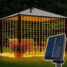 1 Pack Outdoor Solar Curtain Light, 8 Light Lighting Modes Fairy Light Holiday Lighting Courtyard Garden Party Christmas Wedding Wall Decoration