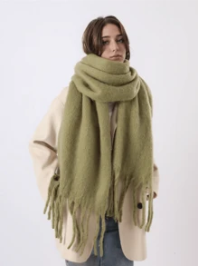 1pc Multi-Colored Women's Solid Plush White Scarf, Thickened Imitation Cashmere, Winter, With Tassels, Soft, Elegant, Fluffy, Slouchy, Romantic, Perfect Gift For Girlfriend Accessories Women