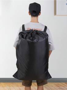 1pc, Double Shoulder Backpack Laundry Bag Dirty Laundry Bag, Laundry Bag Drawstring Bag, Portable Large Capacity Student Applicable Travel Dirty Laundry Storage Bag - Black - View 1