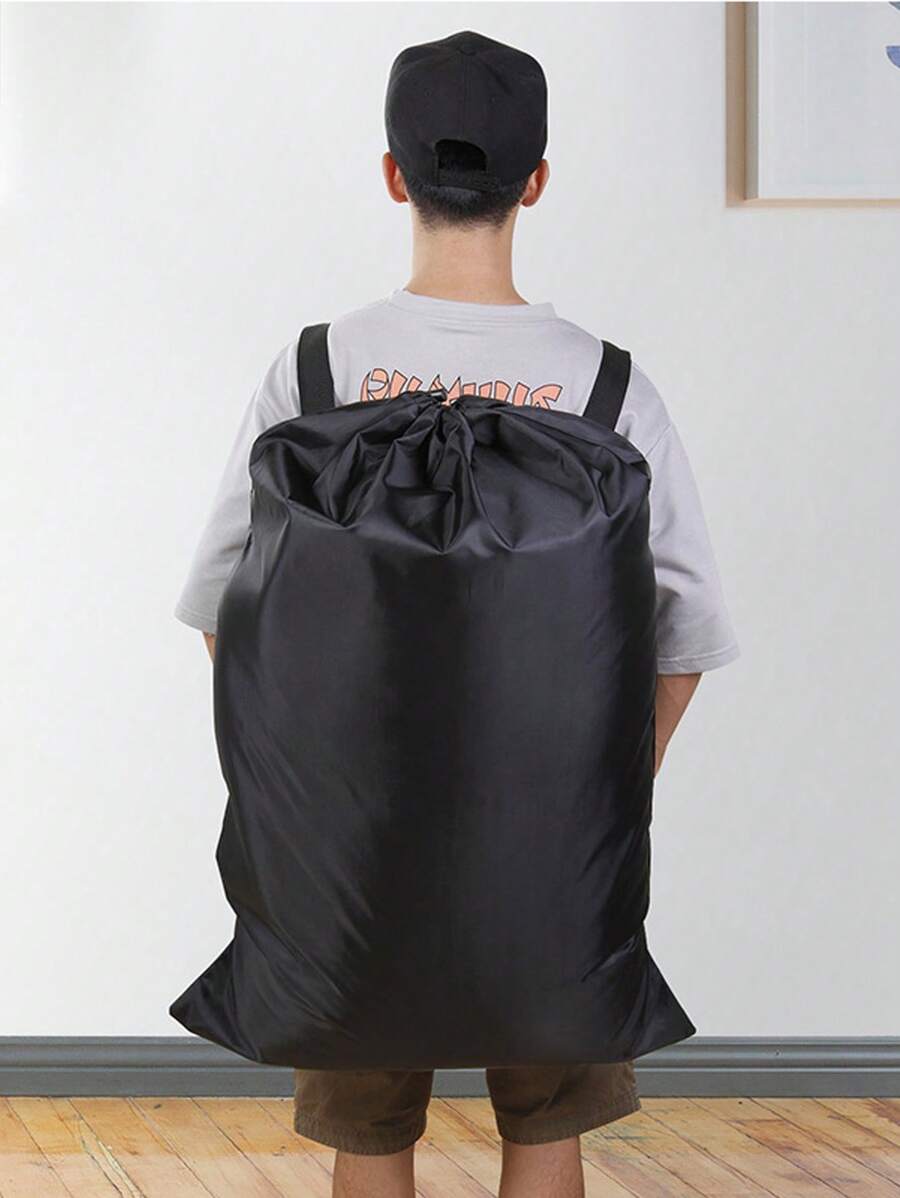 1pc, Double Shoulder Backpack Laundry Bag Dirty Laundry Bag, Laundry Bag Drawstring Bag, Portable Large Capacity Student Applicable Travel Dirty Laundry Storage Bag - Black - View 1