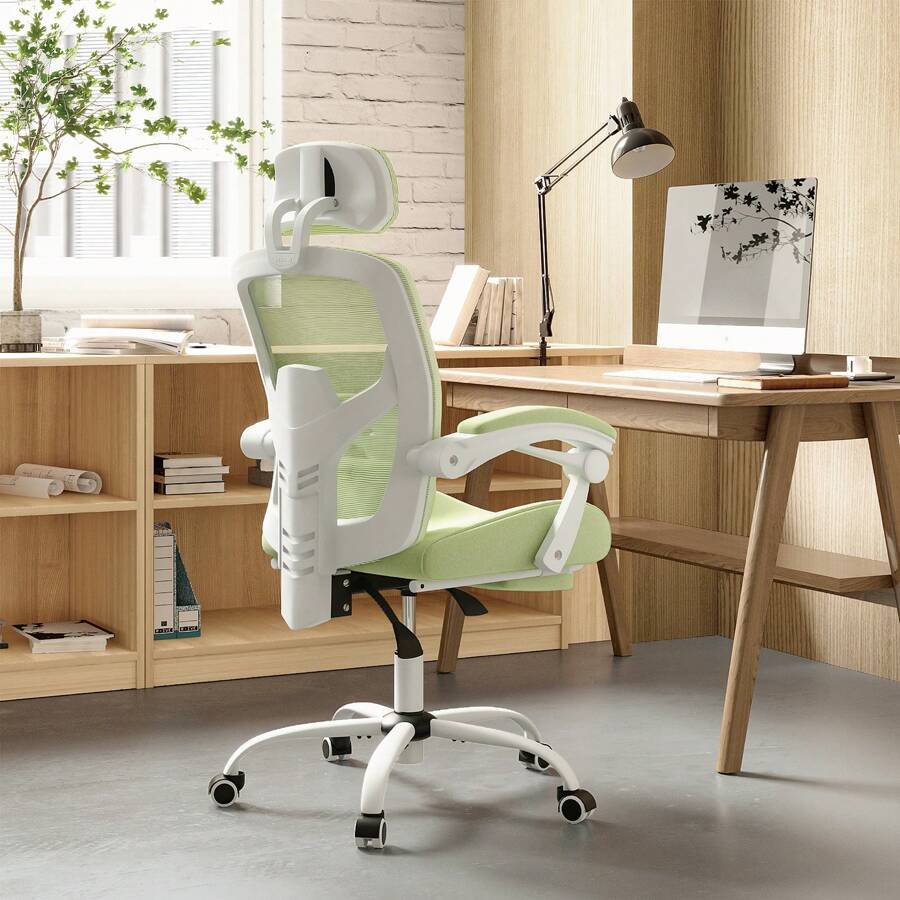 OLIXIS Office Computer Desk Chair, Ergonomic High-Back Mesh Rolling Work Swivel Chairs With Wheels, Comfortable Lumbar Support, Comfy Arms For Home, Bedroom, Study, Student, Black - Green - View 1