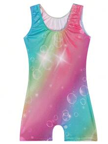 Girls' Gymnastics Leotard With Rhinestones, Sleeveless Athletic Romper For Children - Watermelon Pink - View 2