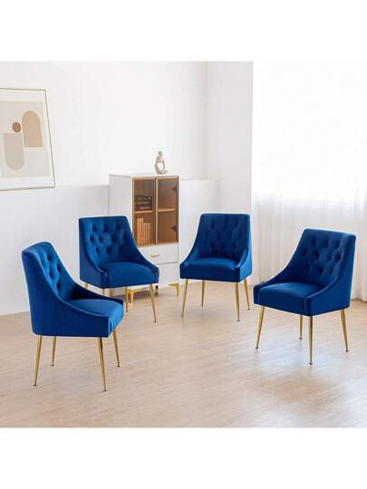 LONXIU Dining Stoel Set Of Thick Fluwelen Fabric Upholstered Seat, Metal Legs, Kitchen Moderne Room, Living Bedroom