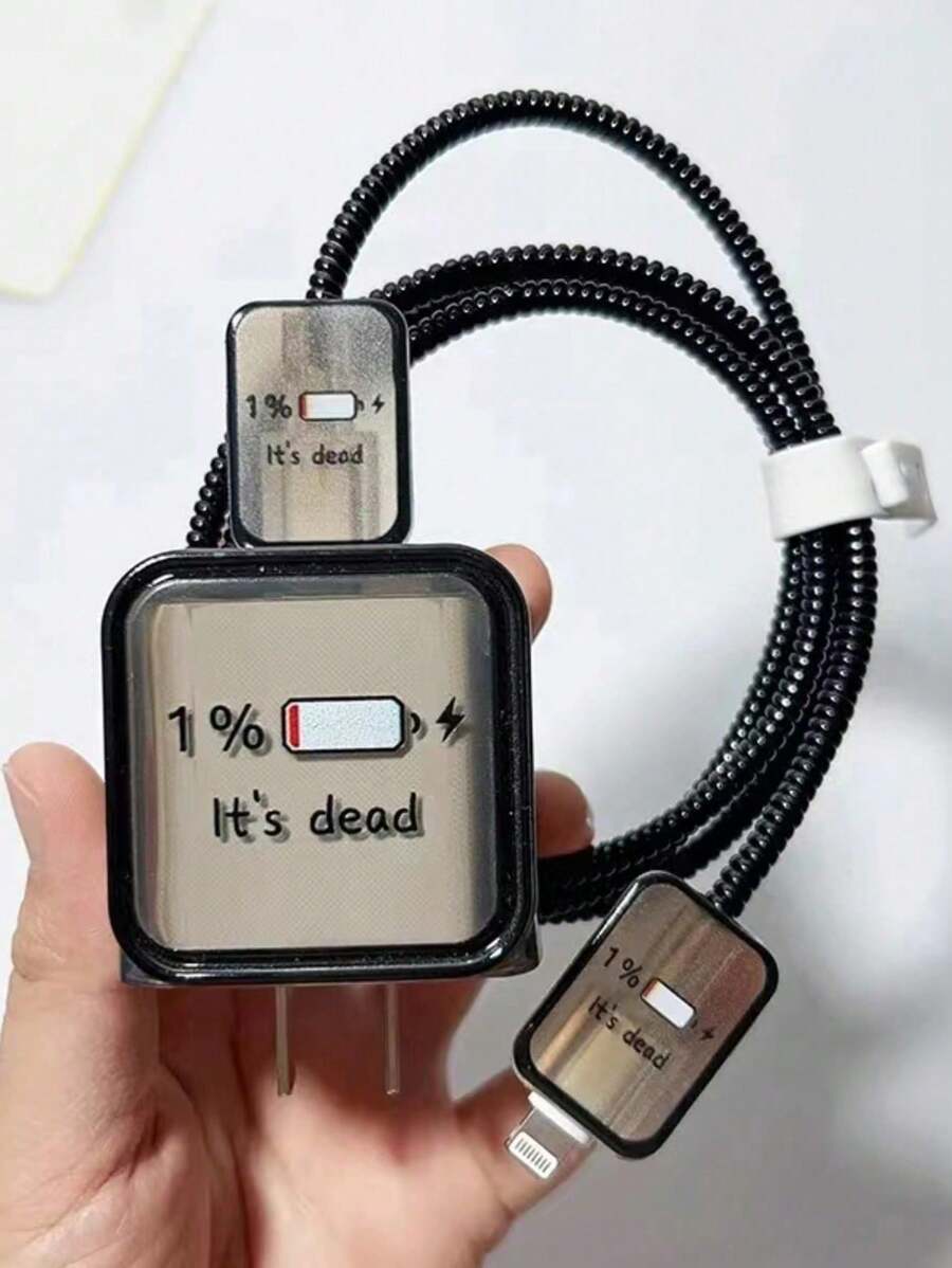 5pcs Fun Cartoon Charger Cable Protectors Compatible With Apple 14ProMax, To Protect Data Cable From Bending And 20W Fast Charging Charger, With Cable Winder And Protector String - Multicolor - View 1